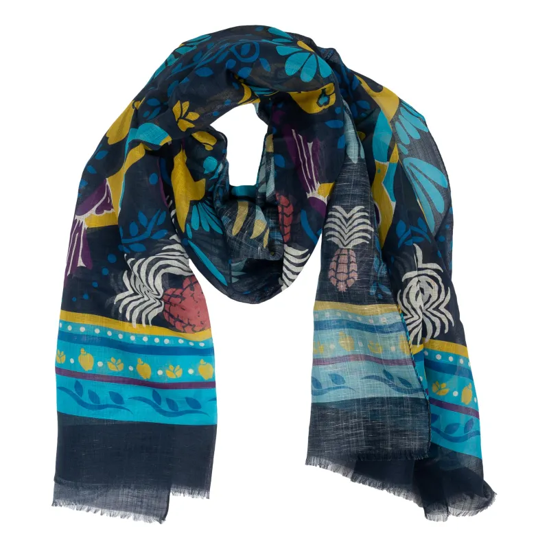Tropical Birds Cotton and Linen Blend Scarf sold by The Andover Shop