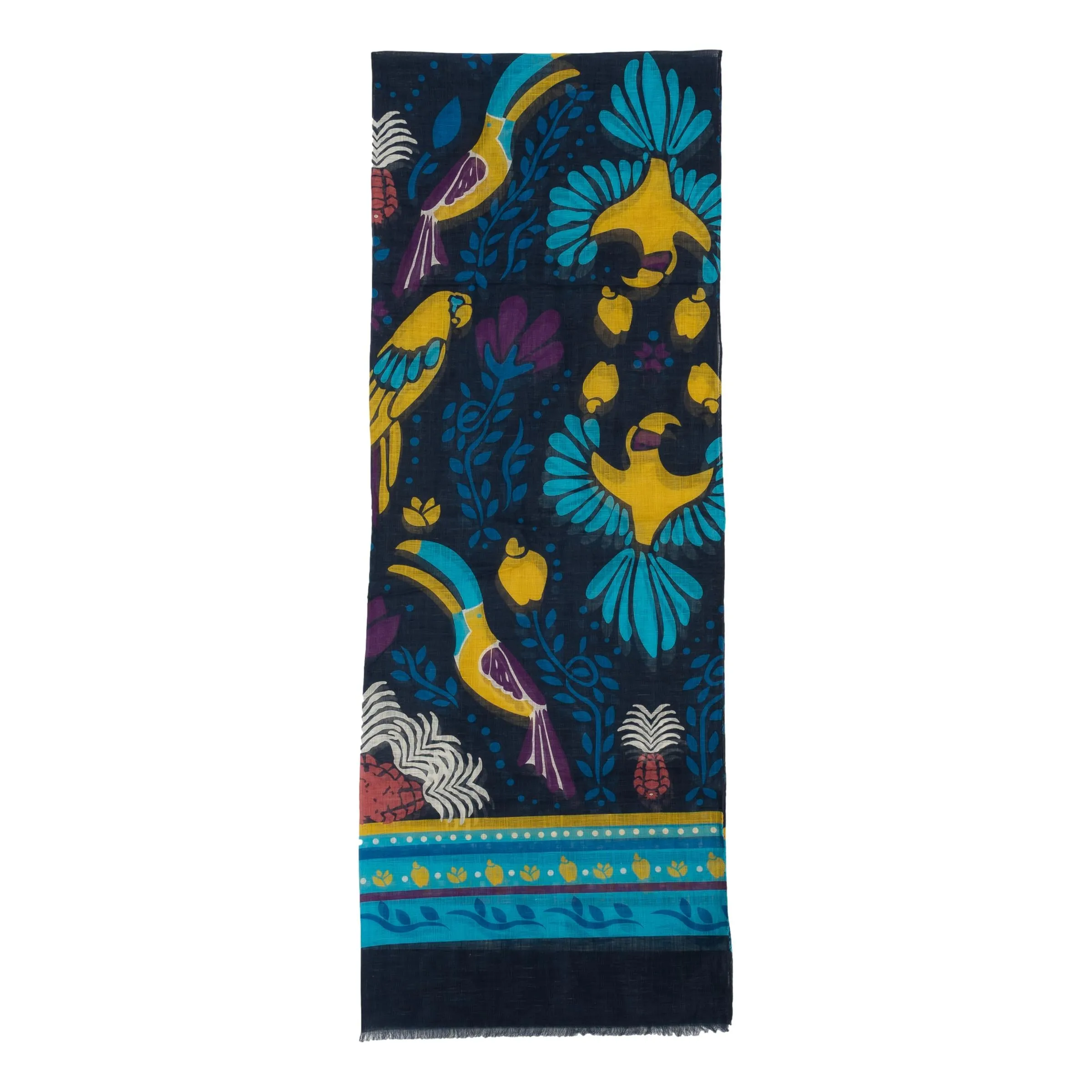 Tropical Birds Cotton and Linen Blend Scarf sold by The Andover Shop product image thumbnail 2