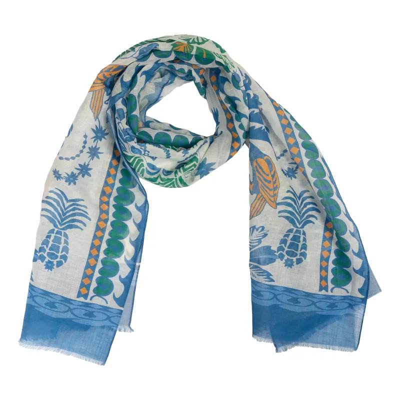 Parrot and Pineapple Cotton and Linen Blend Scarf sold by The Andover Shop