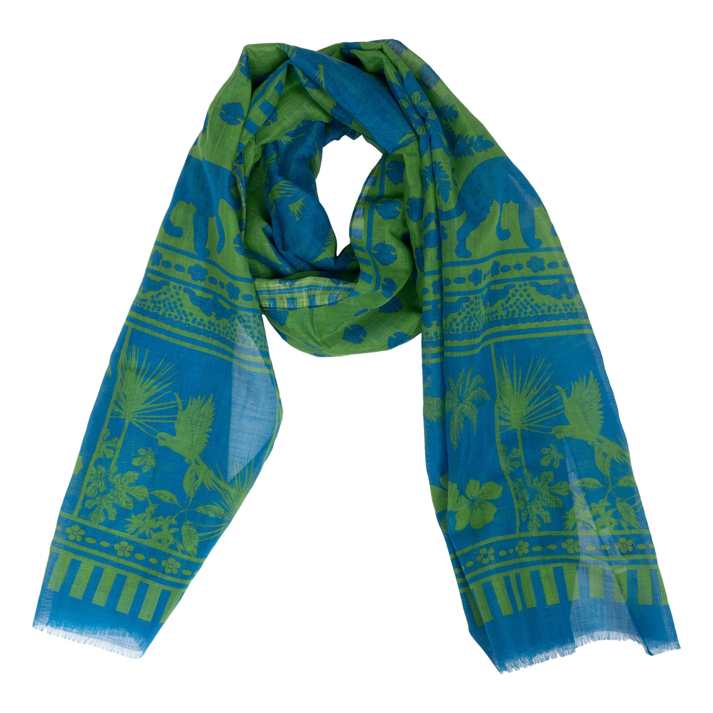 Leopard and Parrot Cotton and Linen Blend Scarf sold by The Andover Shop product image thumbnail 2