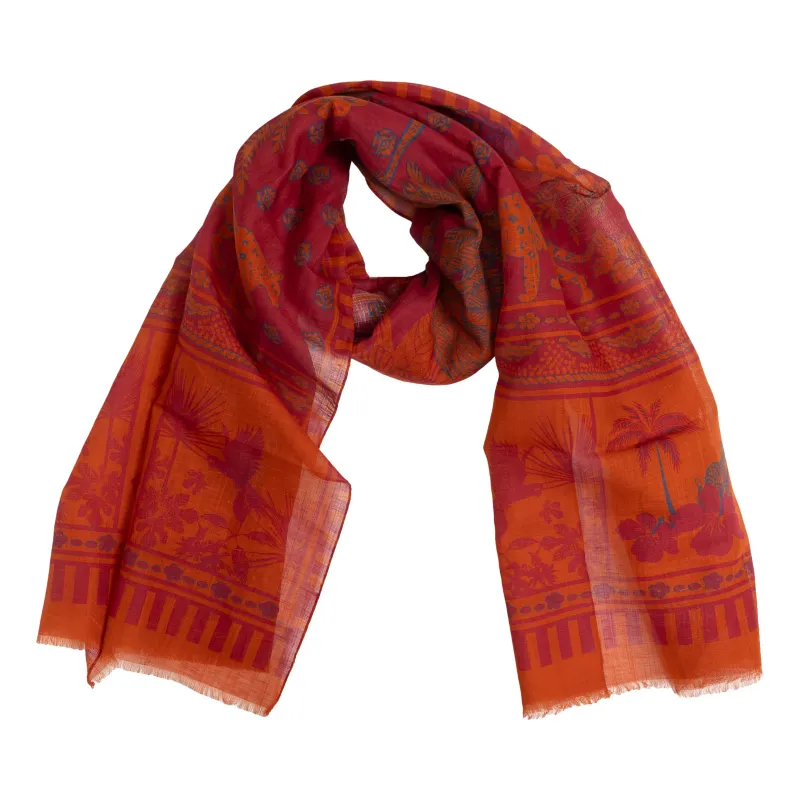 Leopard and Parrot Cotton and Linen Blend Scarf sold by The Andover Shop