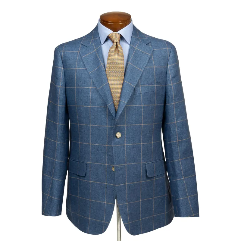 Sea Blue with Sand Windowpane Linen Sport Coat sold by The Andover Shop