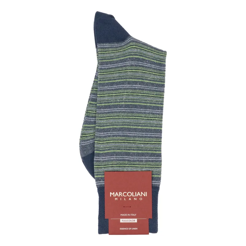 T-Shirt Stripe Linen Cotton Blend Mid-Calf Dress Socks made by Marcoliani