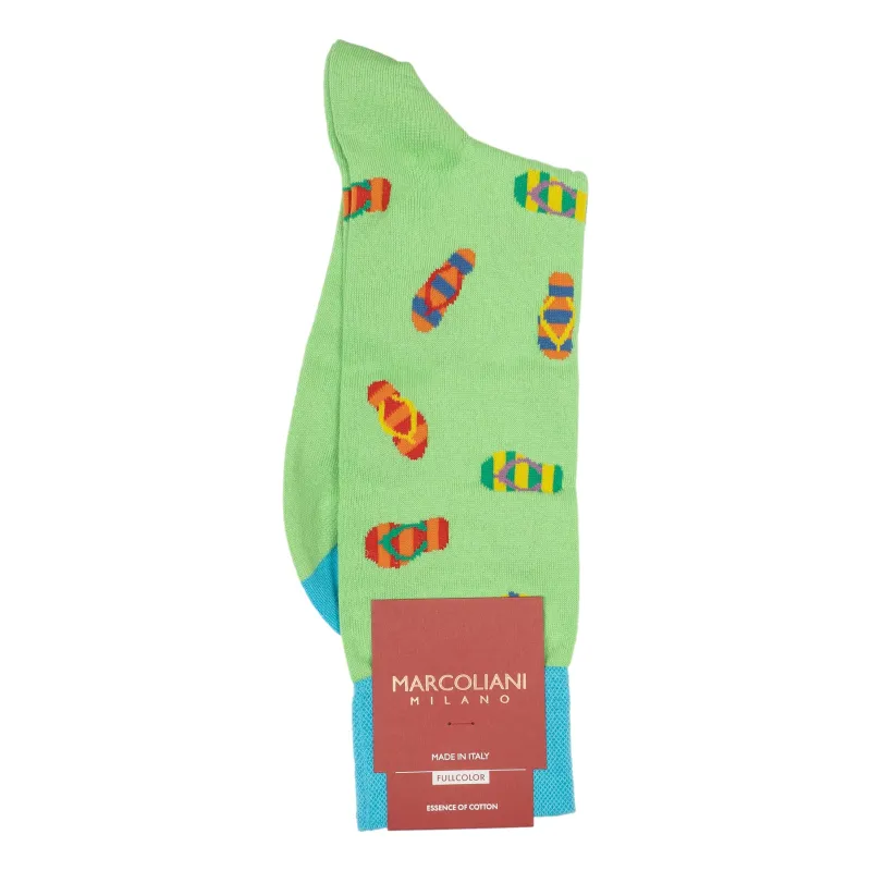 Flip Flops Pima Cotton Mid-Calf Dress Socks made by Marcoliani