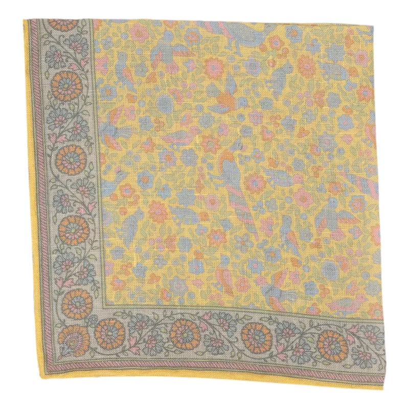 Spring Birds and Flowers Linen Pocket Square sold by The Andover Shop