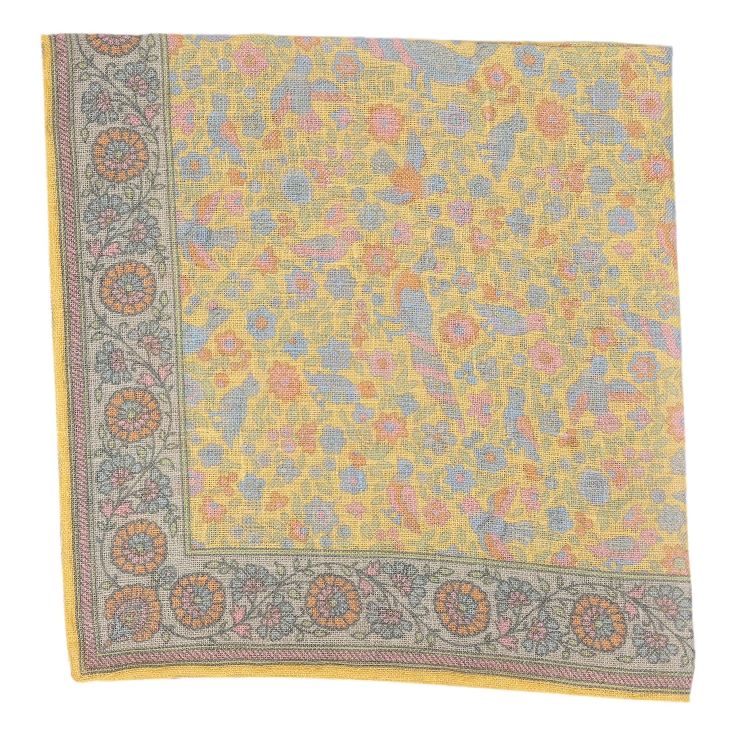 Spring Birds and Flowers Linen Pocket Square sold by The Andover Shop