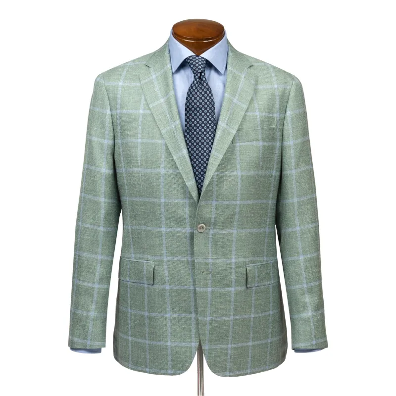 Seafoam and Light Blue Windowpane Wool, Silk, and Linen Sport Coat sold by The Andover Shop
