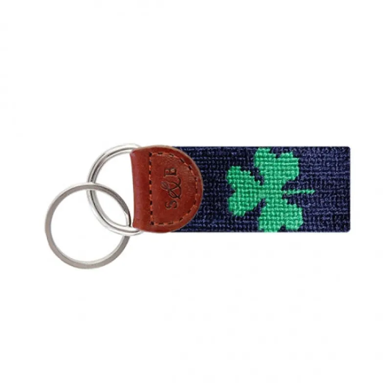 Navy Shamrock Needlepoint Key Fob made by The Andover Shop