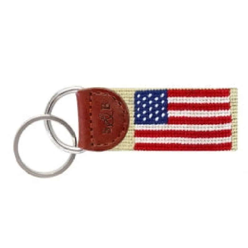 Khaki American Flag Needlepoint Key Fob made by The Andover Shop