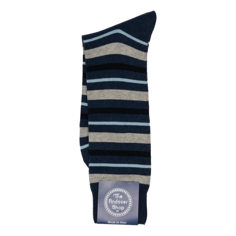 Over-the-Calf Cotton Multi-Stripe Dress Sock made by The Andover Shop