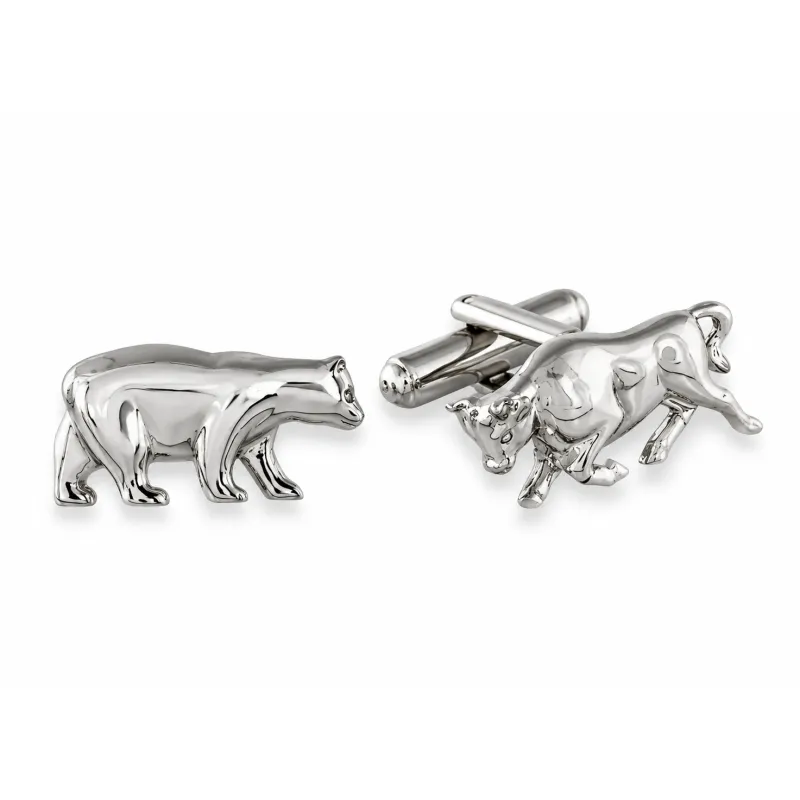 Sterling Silver Bull and Bear Cufflinks made by The Andover Shop