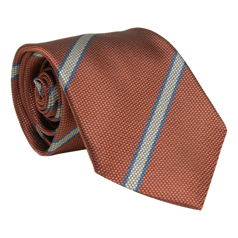 Rust with Atlantic and Silver Woven Repp Stripe Silk Tie made by The Andover Shop
