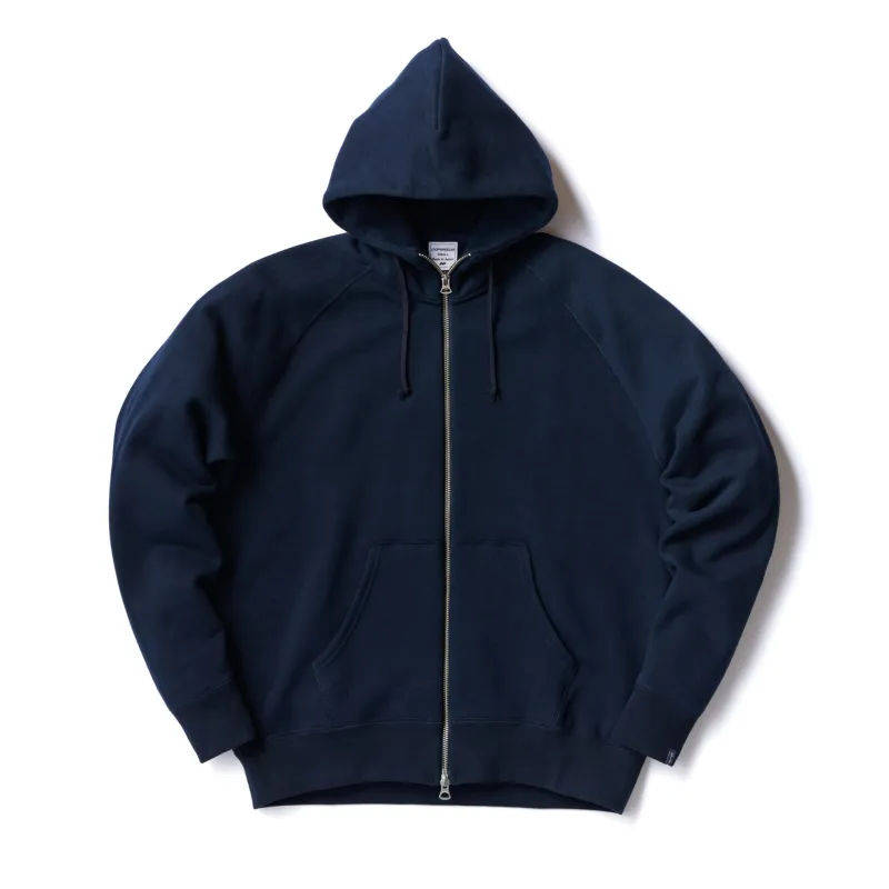 LW323 Relaxed Fit High Zip Hoodie - LW Navy made by Loopwheeler