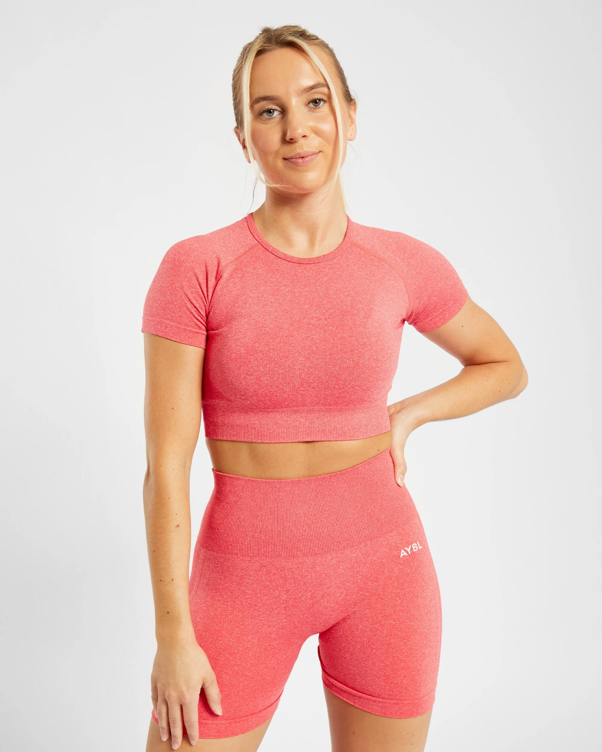 Empower Seamless Crop Top - Coral Red Marl sold by AYBL