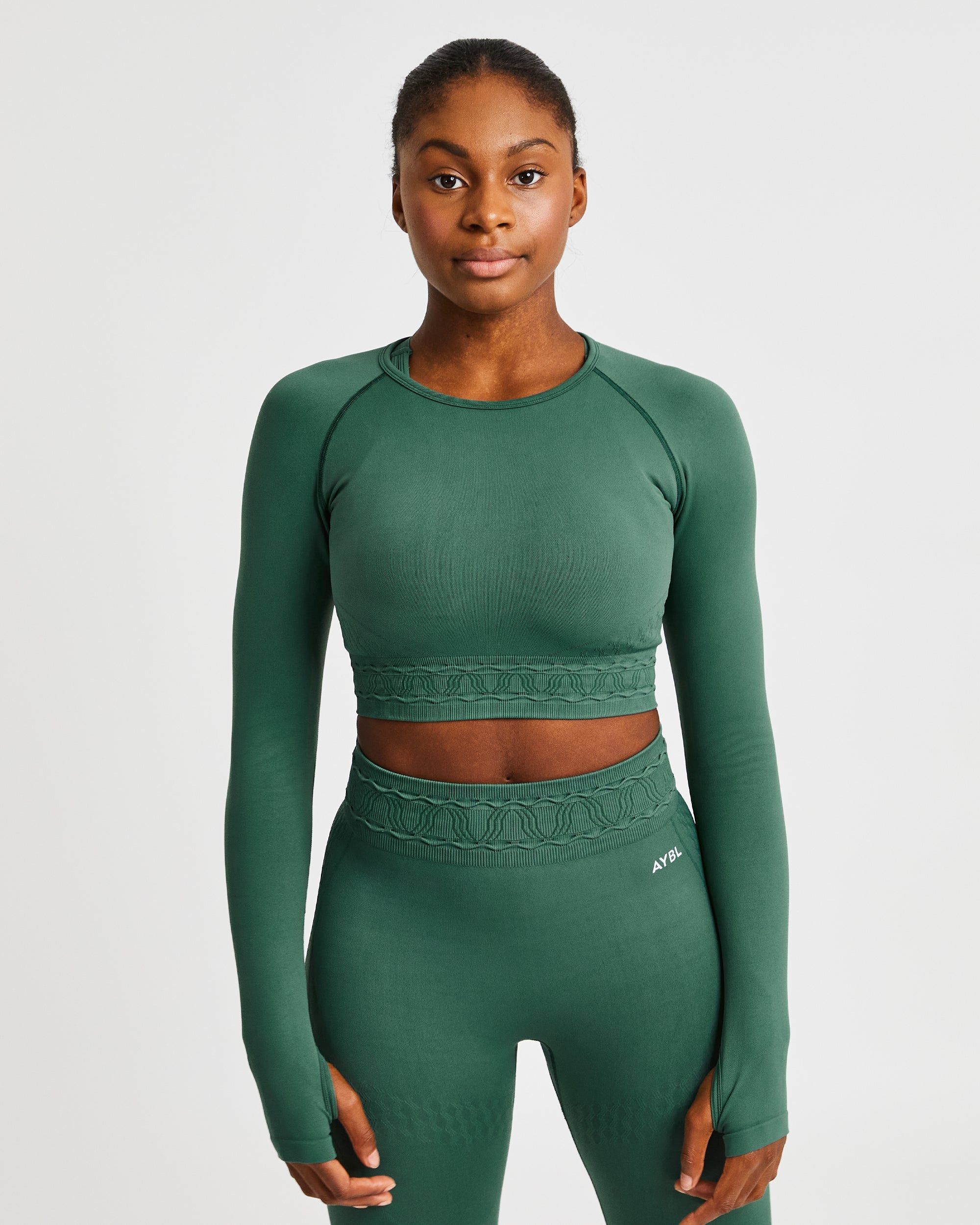 Elevate Seamless Long Sleeve Crop Top - Green sold by AYBL