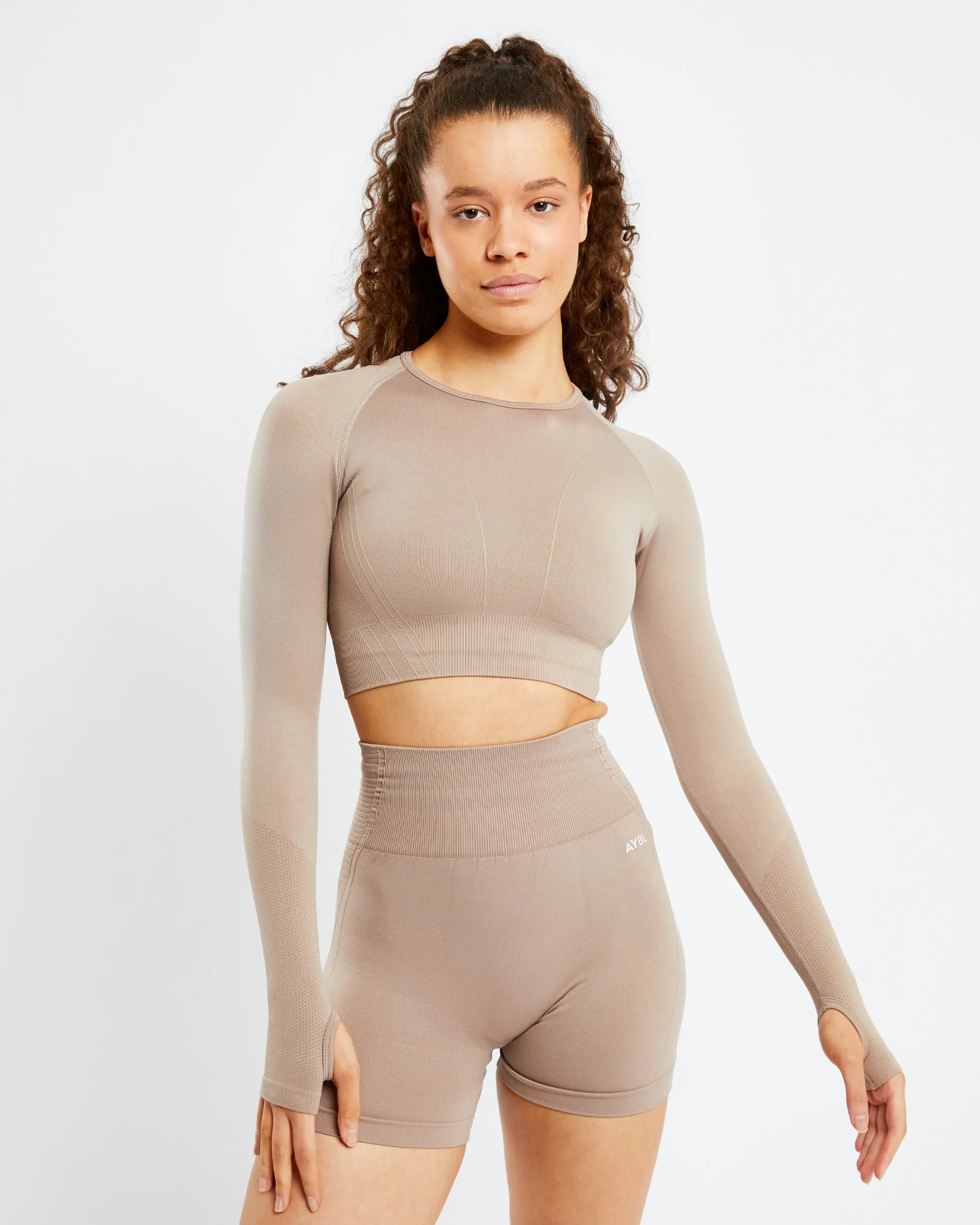 Balance V2 Seamless Long Sleeve Crop Top - Mocha sold by AYBL