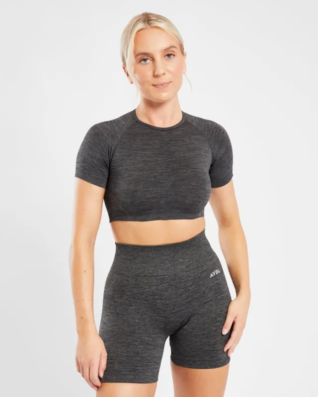 Revive Seamless Crop Top - Black Marl sold by AYBL