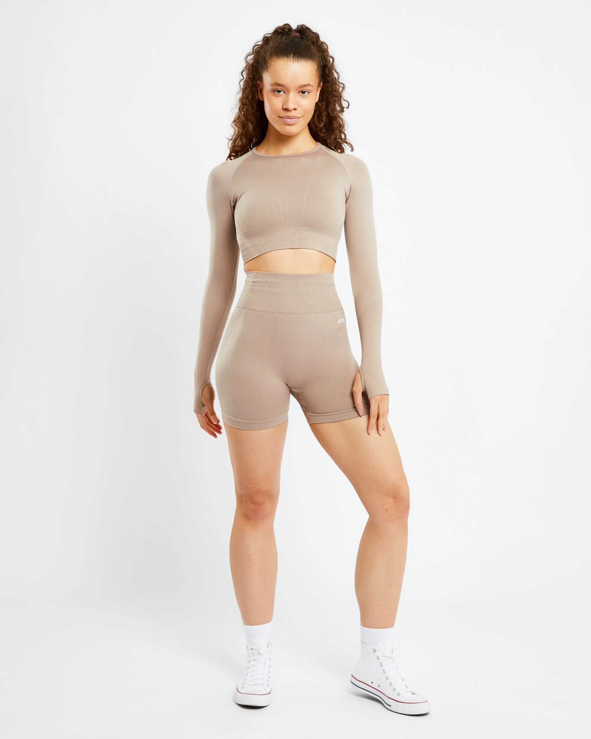Balance V2 Seamless Long Sleeve Crop Top - Mocha sold by AYBL product image thumbnail 3