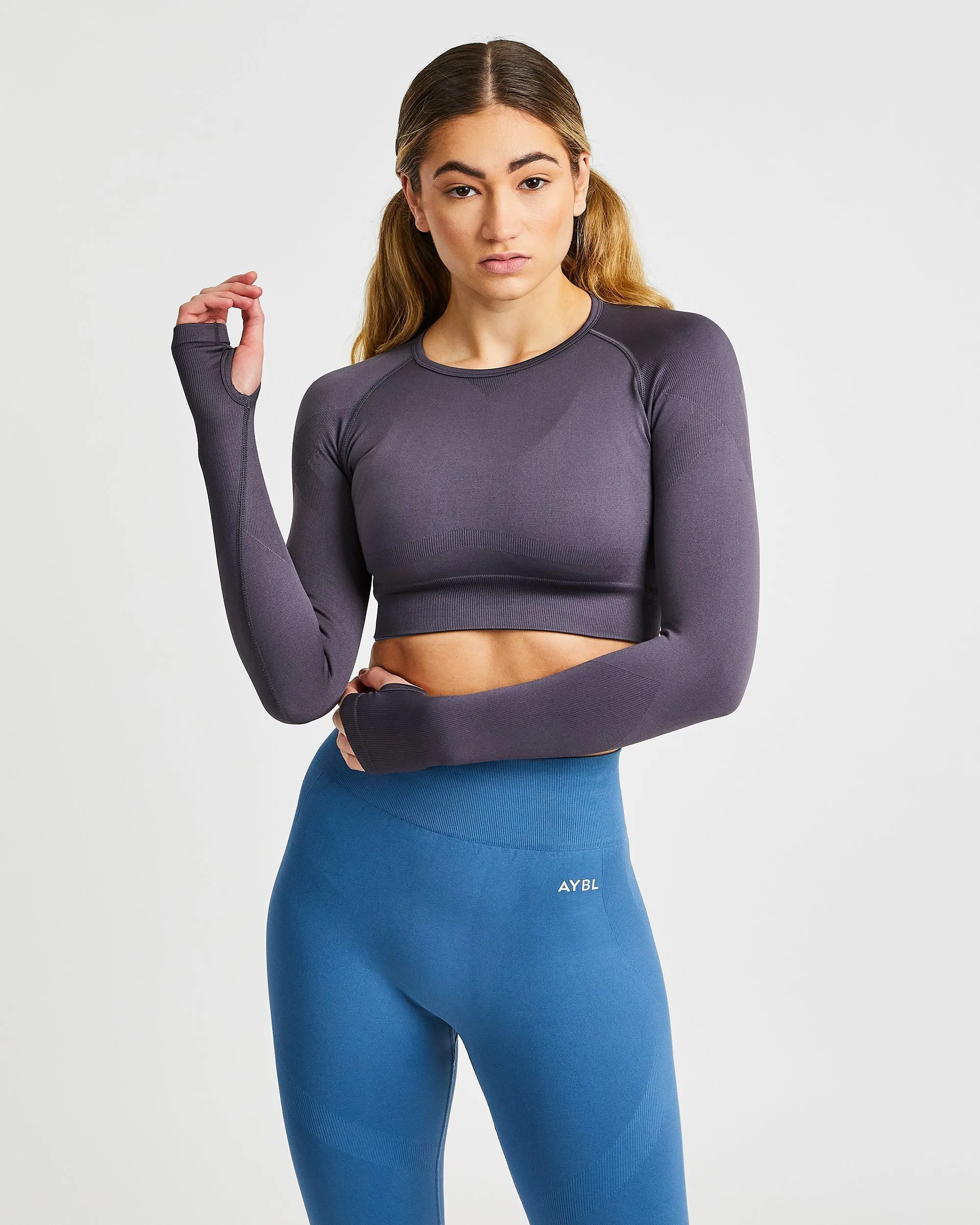 Reform Seamless Long Sleeve Crop Top - Charcoal sold by AYBL