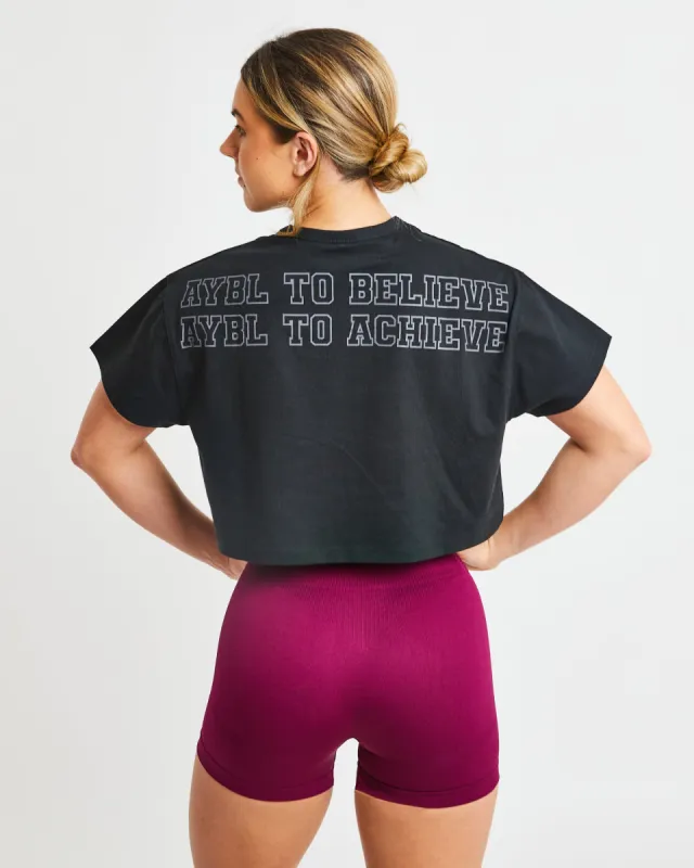 Slogan Oversized Crop T Shirt - Black sold by AYBL