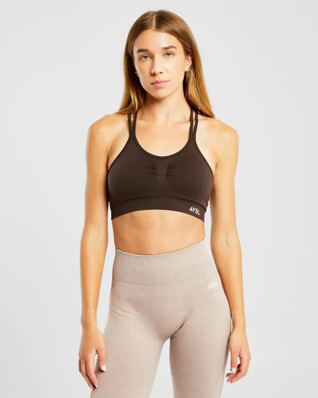 Essential Seamless Ruched Sports Bra - Dark Walnut sold by AYBL