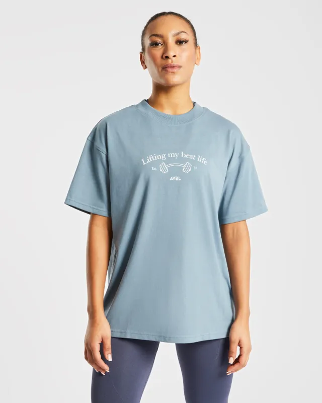 Lifting My Best Life Oversized T Shirt - Vintage Blue sold by AYBL