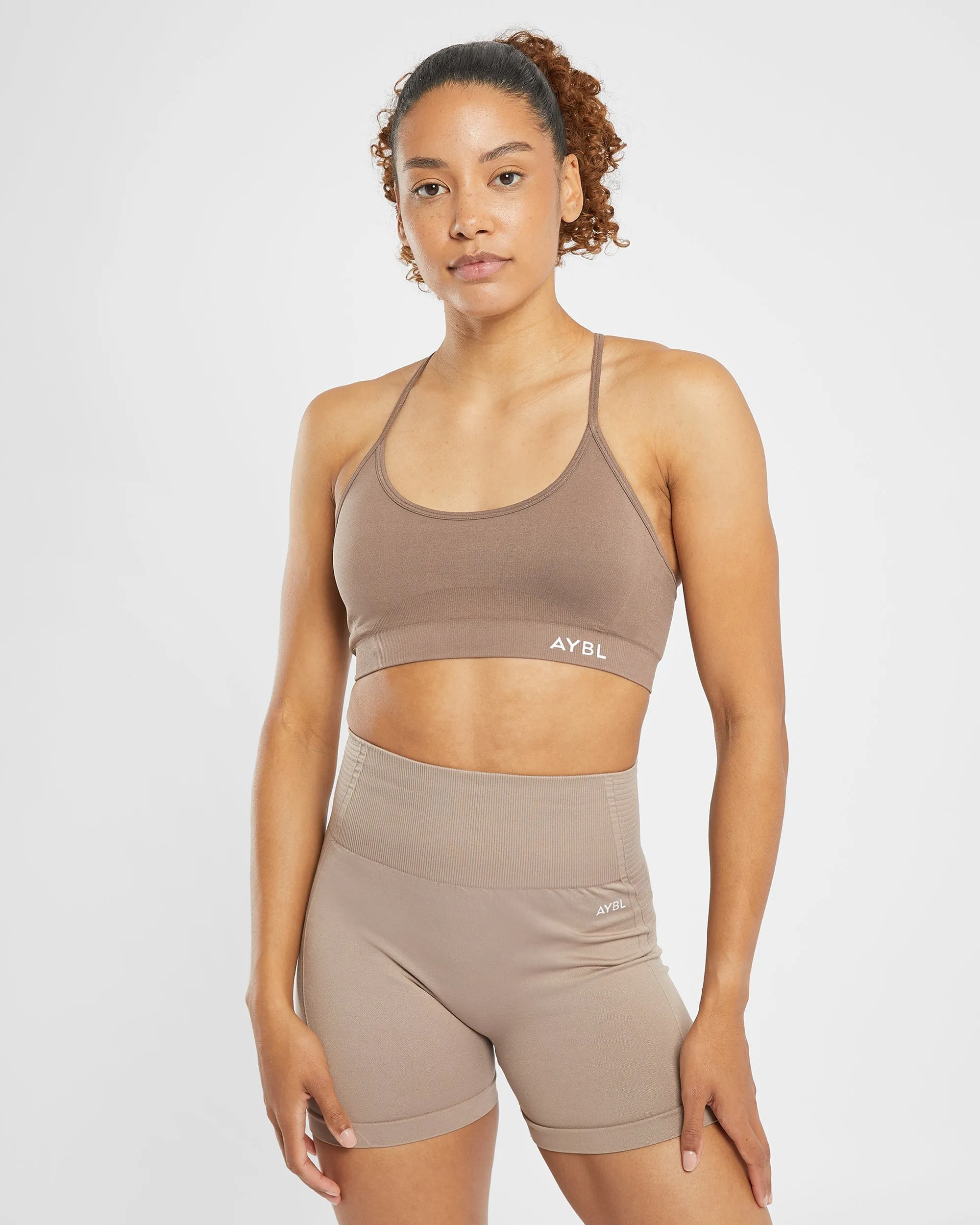 Essential Seamless V Neck Sports Bra - Brown Oak sold by AYBL