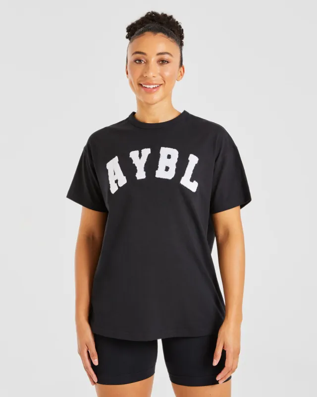 Varsity Fluffy Oversized T Shirt - Black sold by AYBL