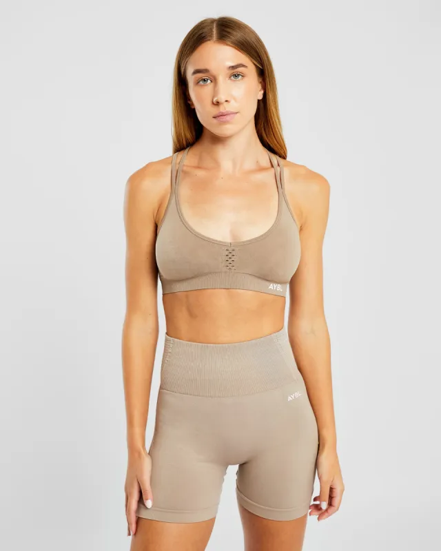Essential Seamless Strappy Sports Bra - Muted Mocha sold by AYBL