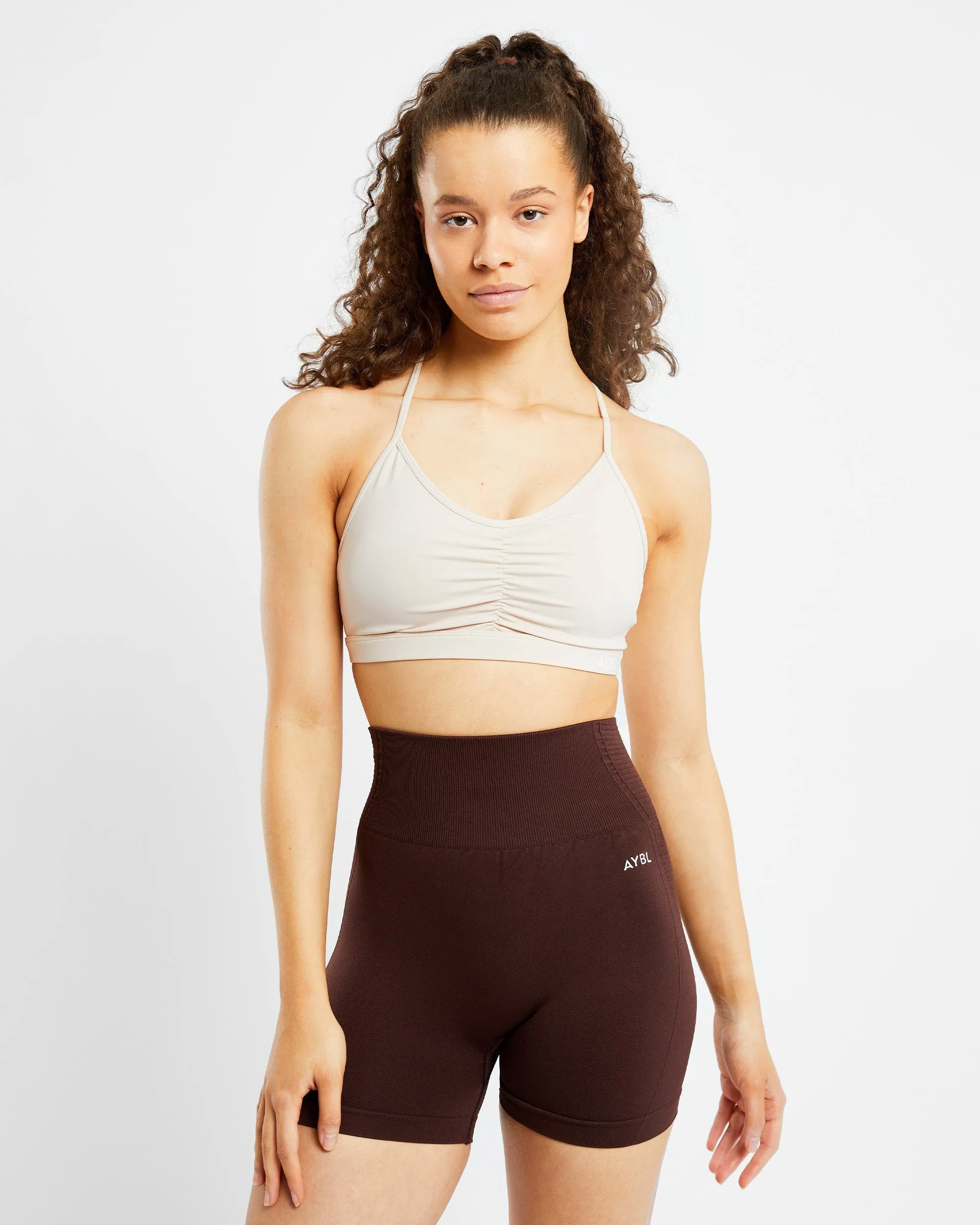 Essential Ruched Sports Bra - Beige sold by AYBL