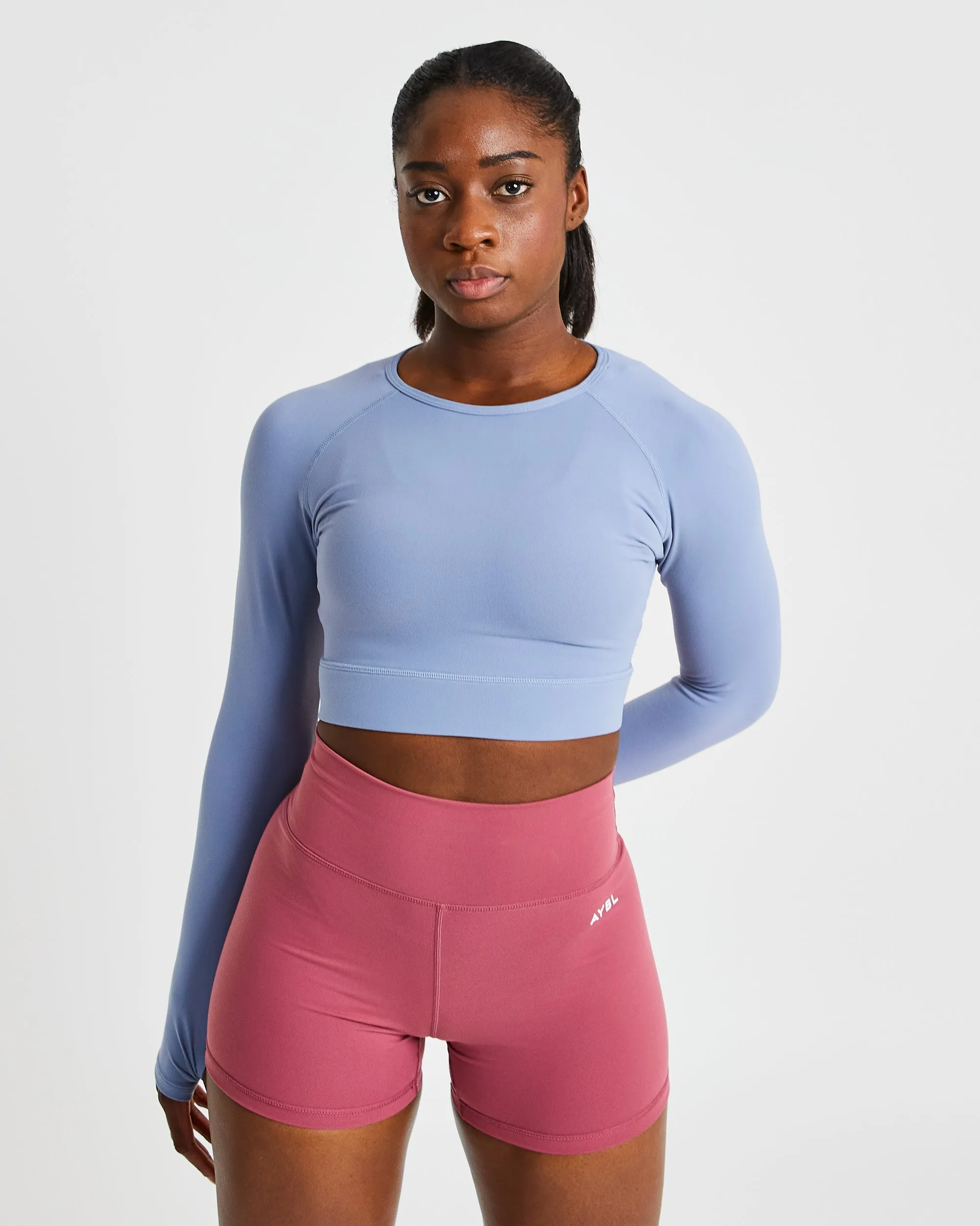 Core Long Sleeve Crop Top - Steel Blue sold by AYBL