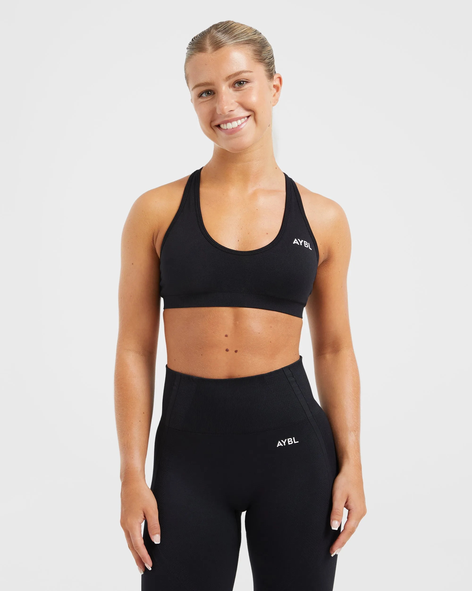 Essential Seamless Racer Back Sports Bra - Black sold by AYBL
