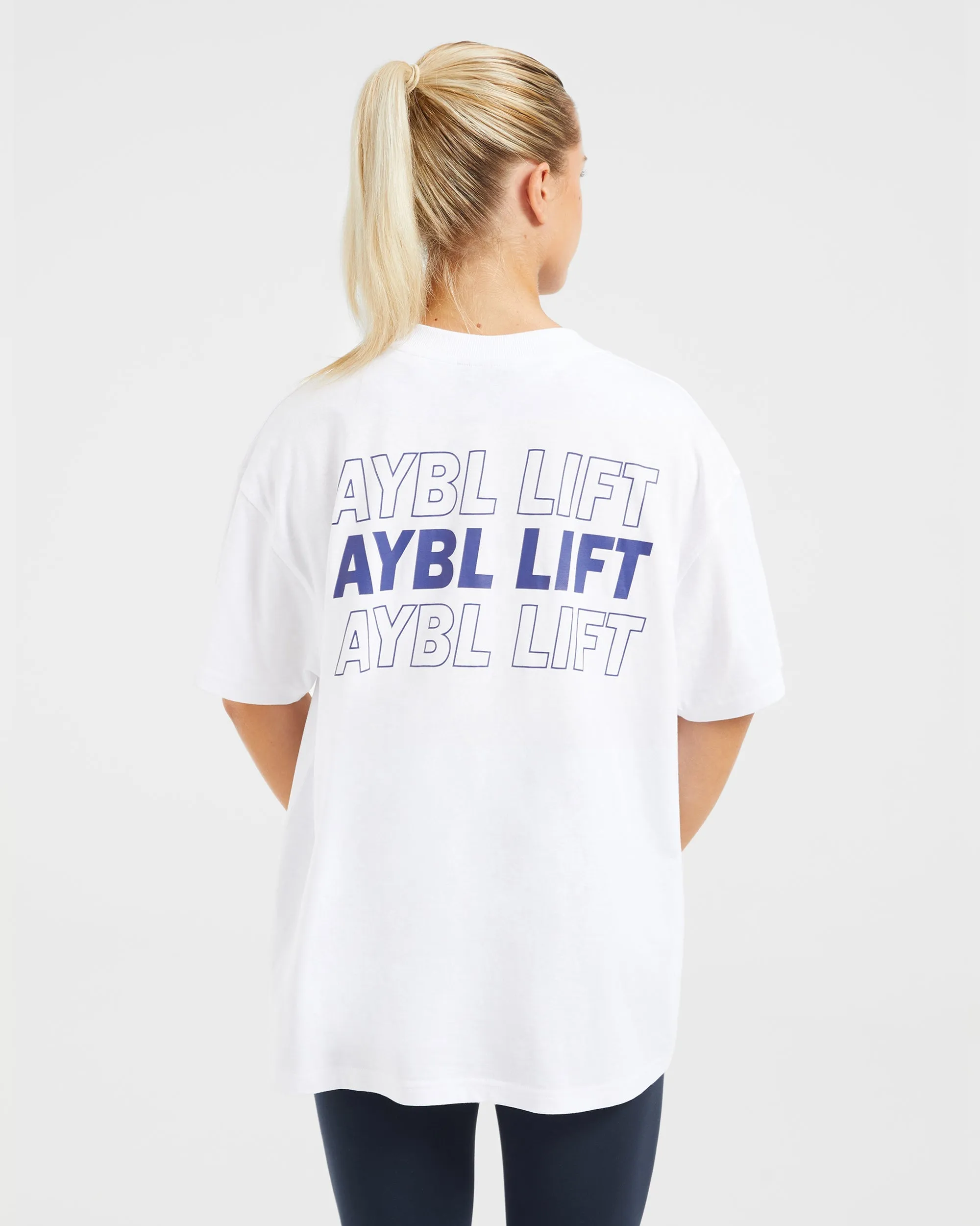 AYBL Lift Italic Oversized T Shirt - White/Navy sold by AYBL