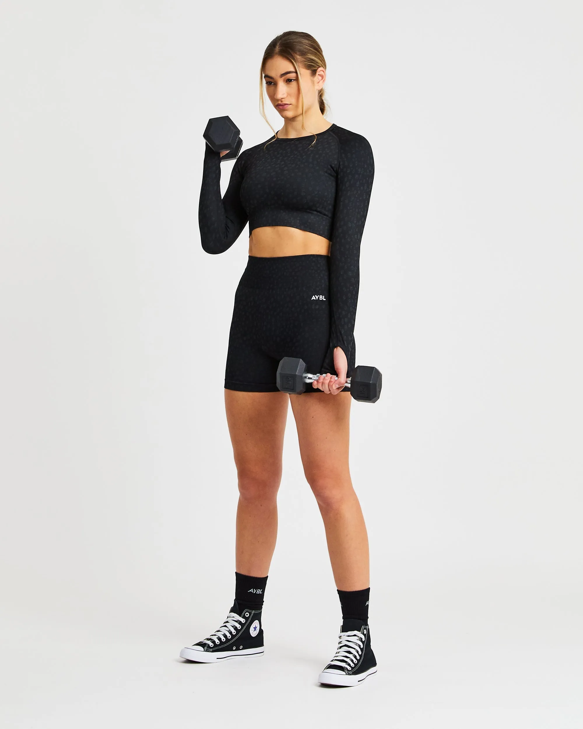 Evolve Speckle Seamless Long Sleeve Crop Top - Black sold by AYBL product image thumbnail 5