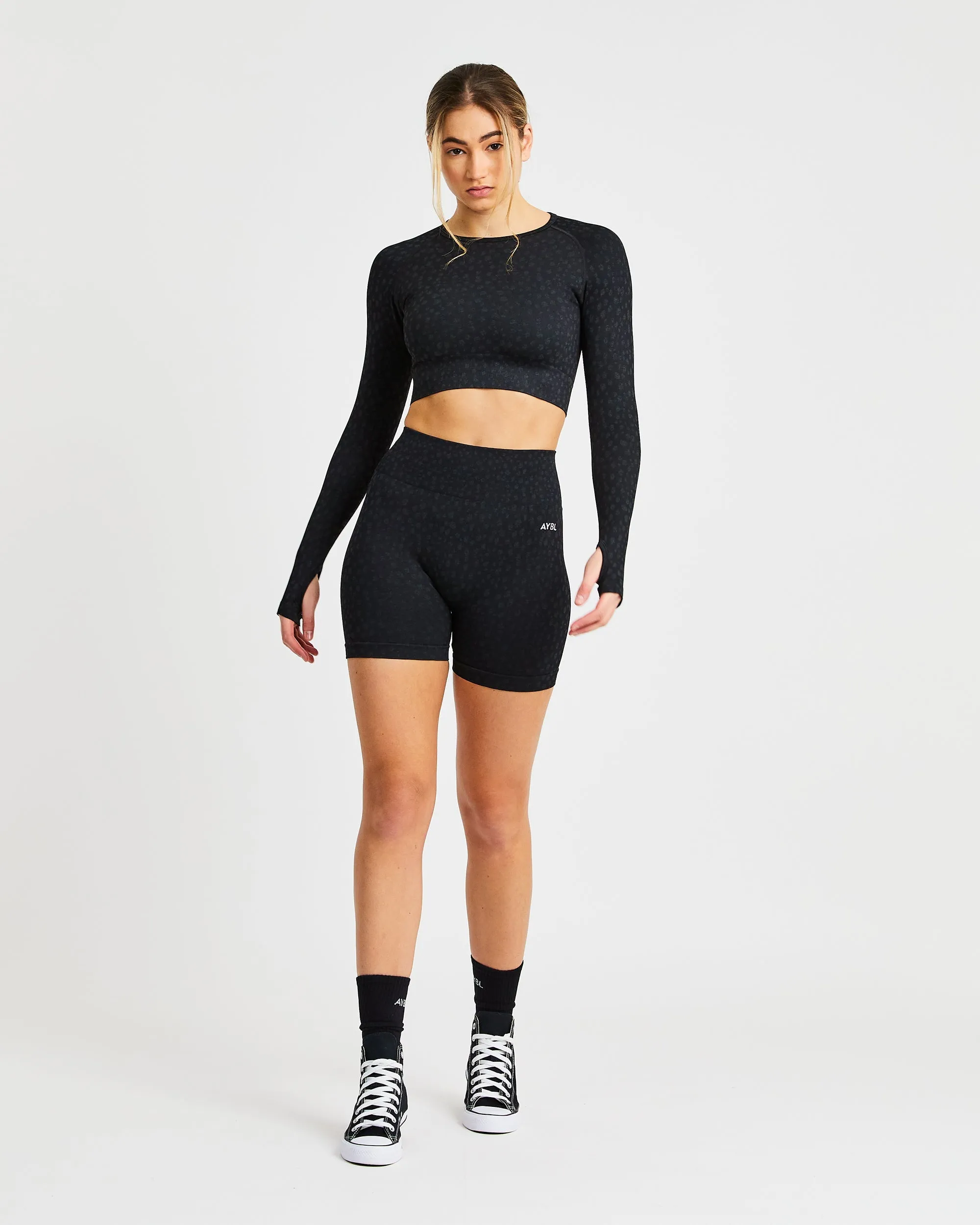 Evolve Speckle Seamless Long Sleeve Crop Top - Black sold by AYBL product image thumbnail 3