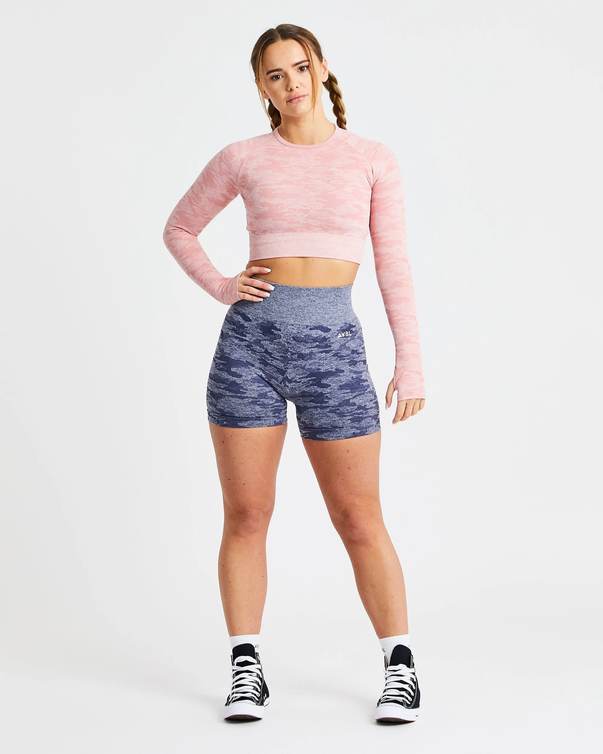 Evolve Camo Seamless Long Sleeve Crop Top - Pink sold by AYBL product image thumbnail 3