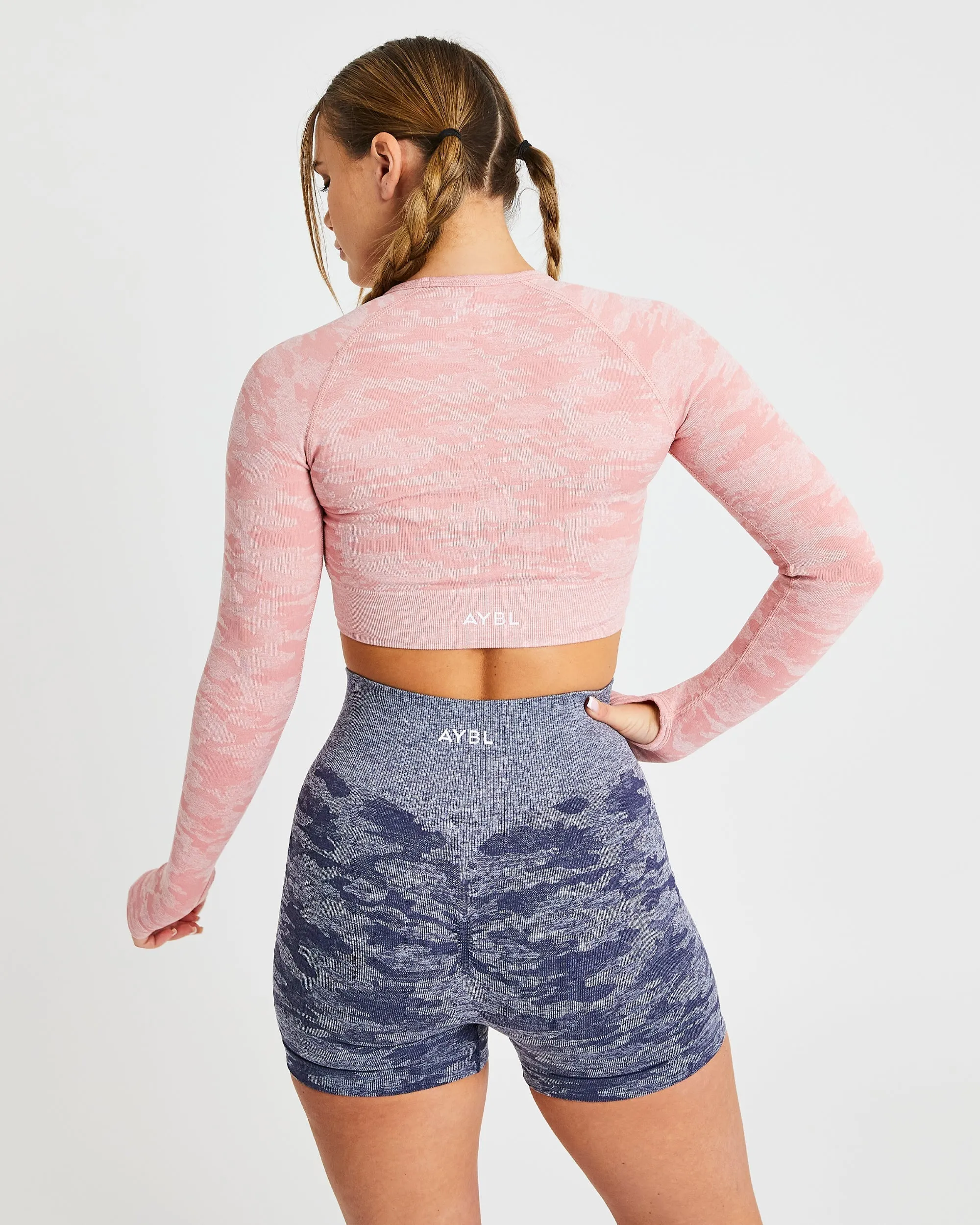 Evolve Camo Seamless Long Sleeve Crop Top - Pink sold by AYBL product image thumbnail 2