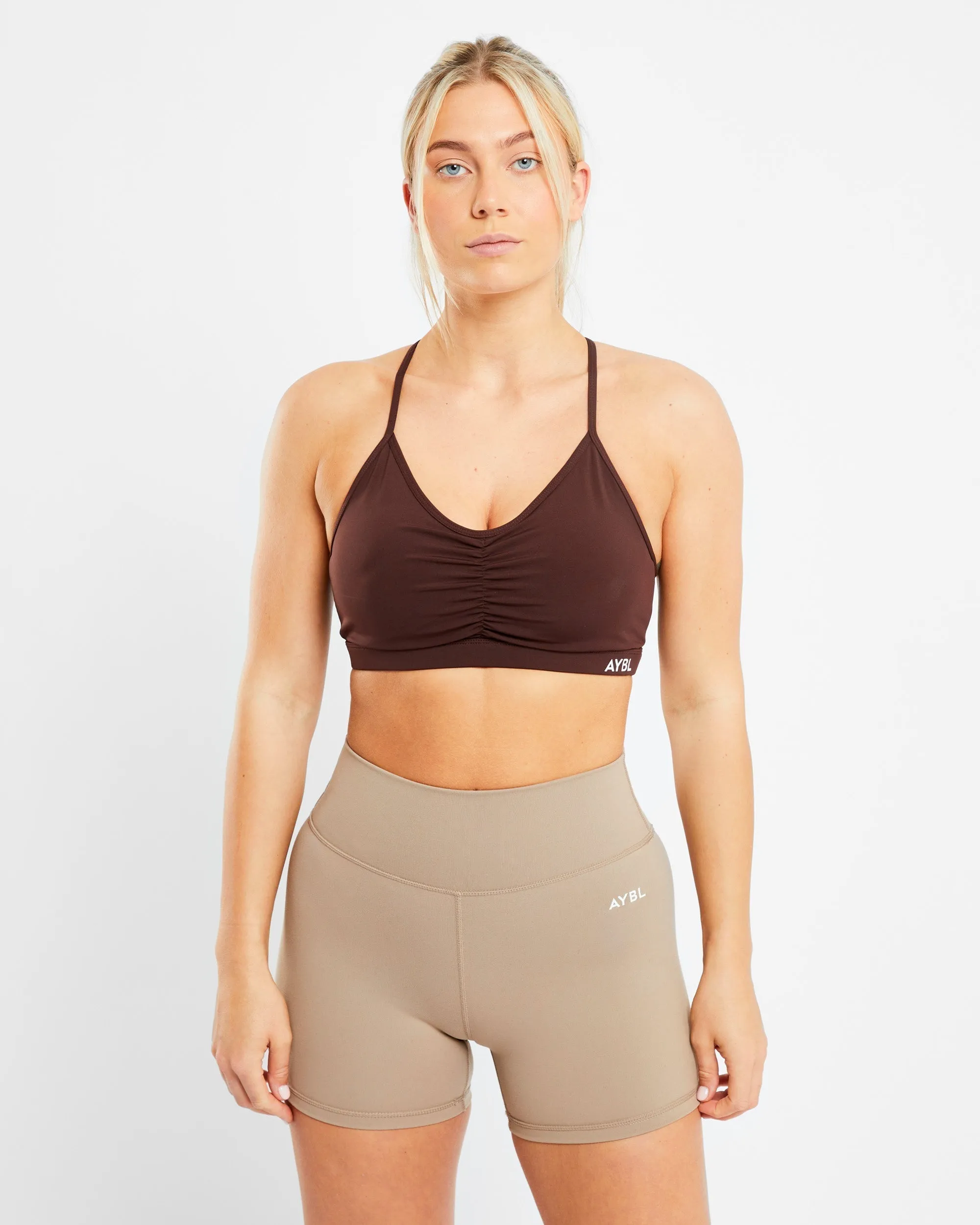 Essential Ruched Sports Bra - Chocolate Brown sold by AYBL