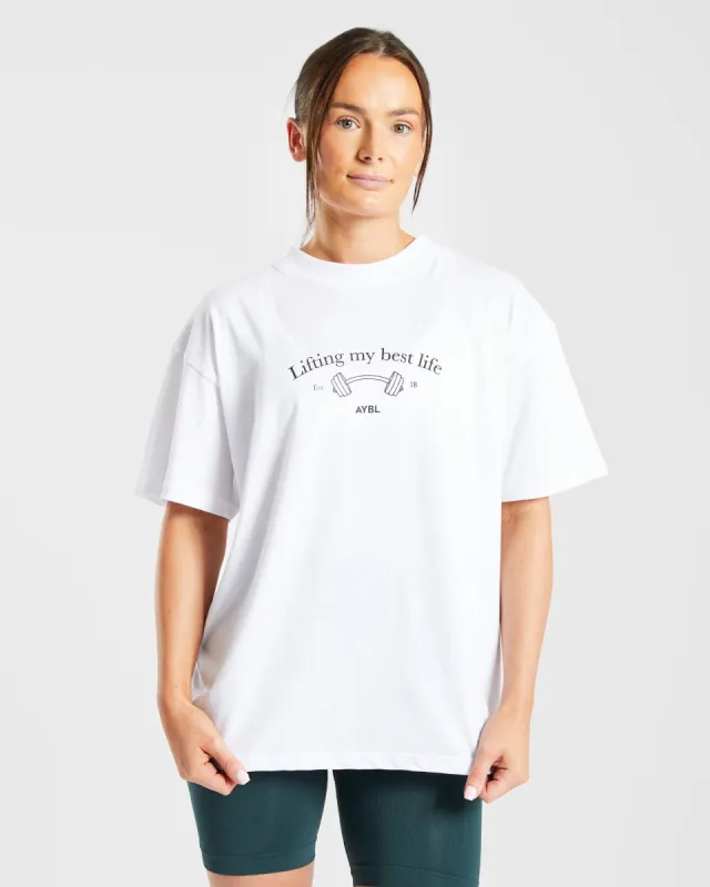 Lifting My Best Life Oversized T Shirt - White sold by AYBL