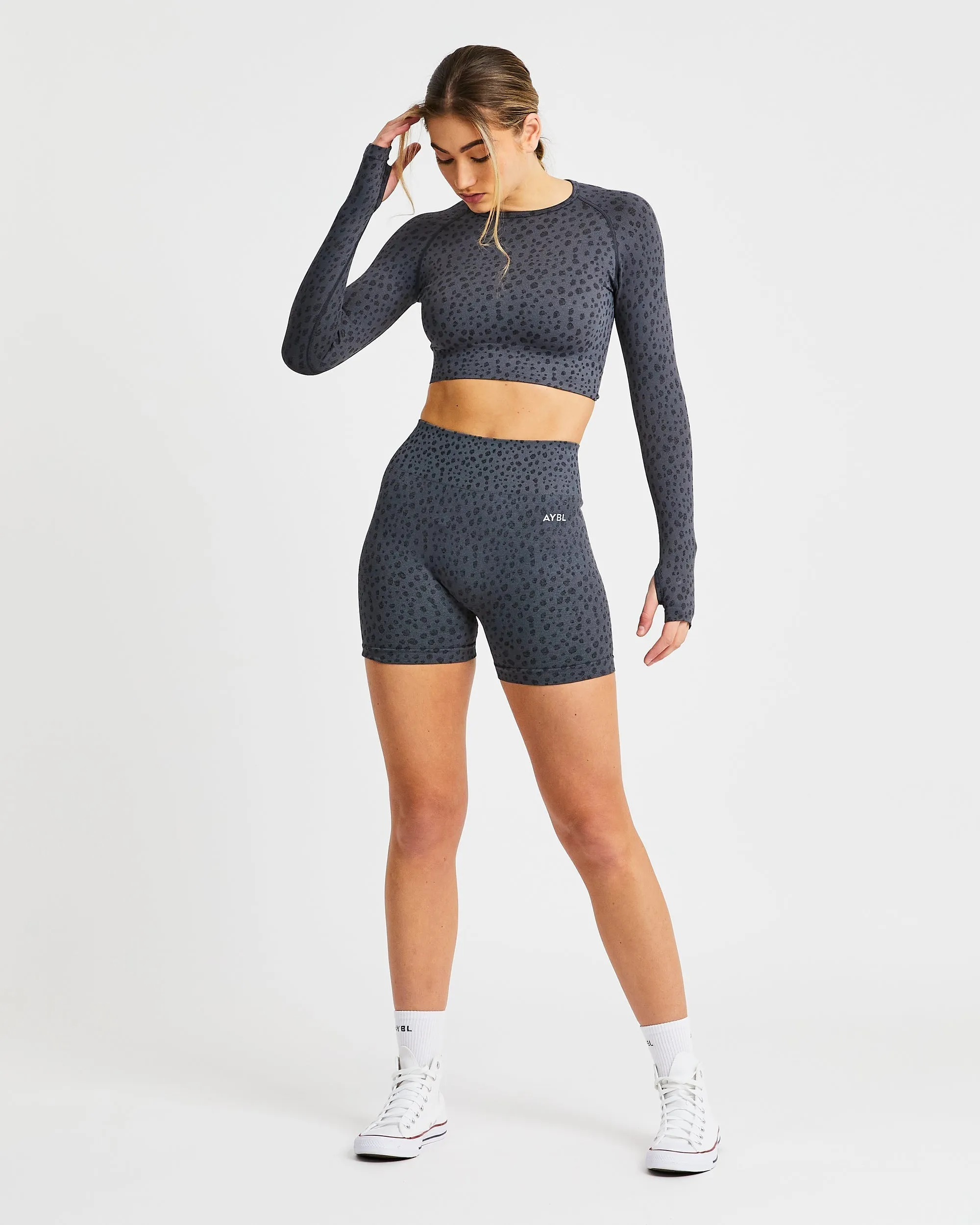 Evolve Speckle Seamless Long Sleeve Crop Top - Charcoal sold by AYBL product image thumbnail 3