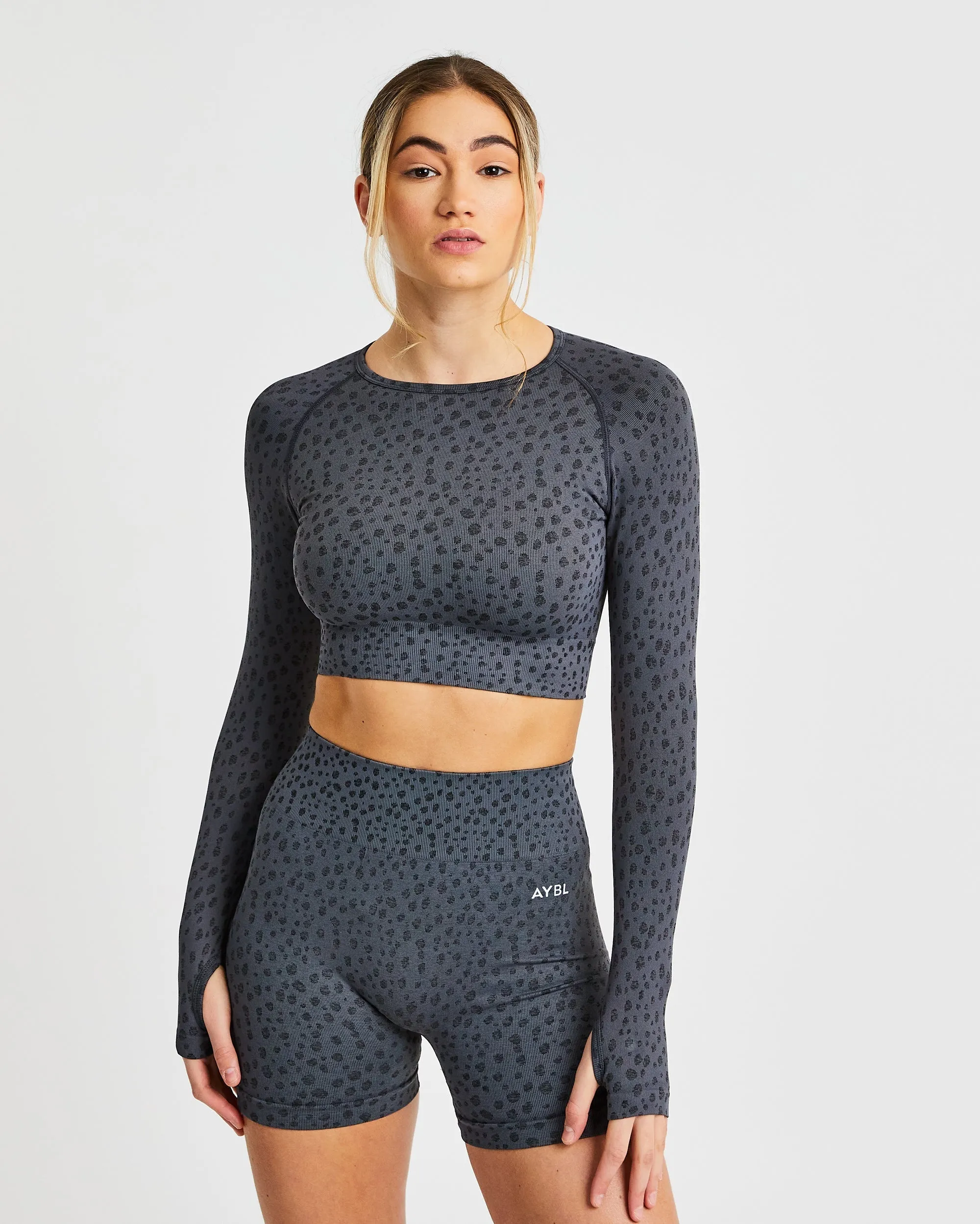 Evolve Speckle Seamless Long Sleeve Crop Top - Charcoal sold by AYBL