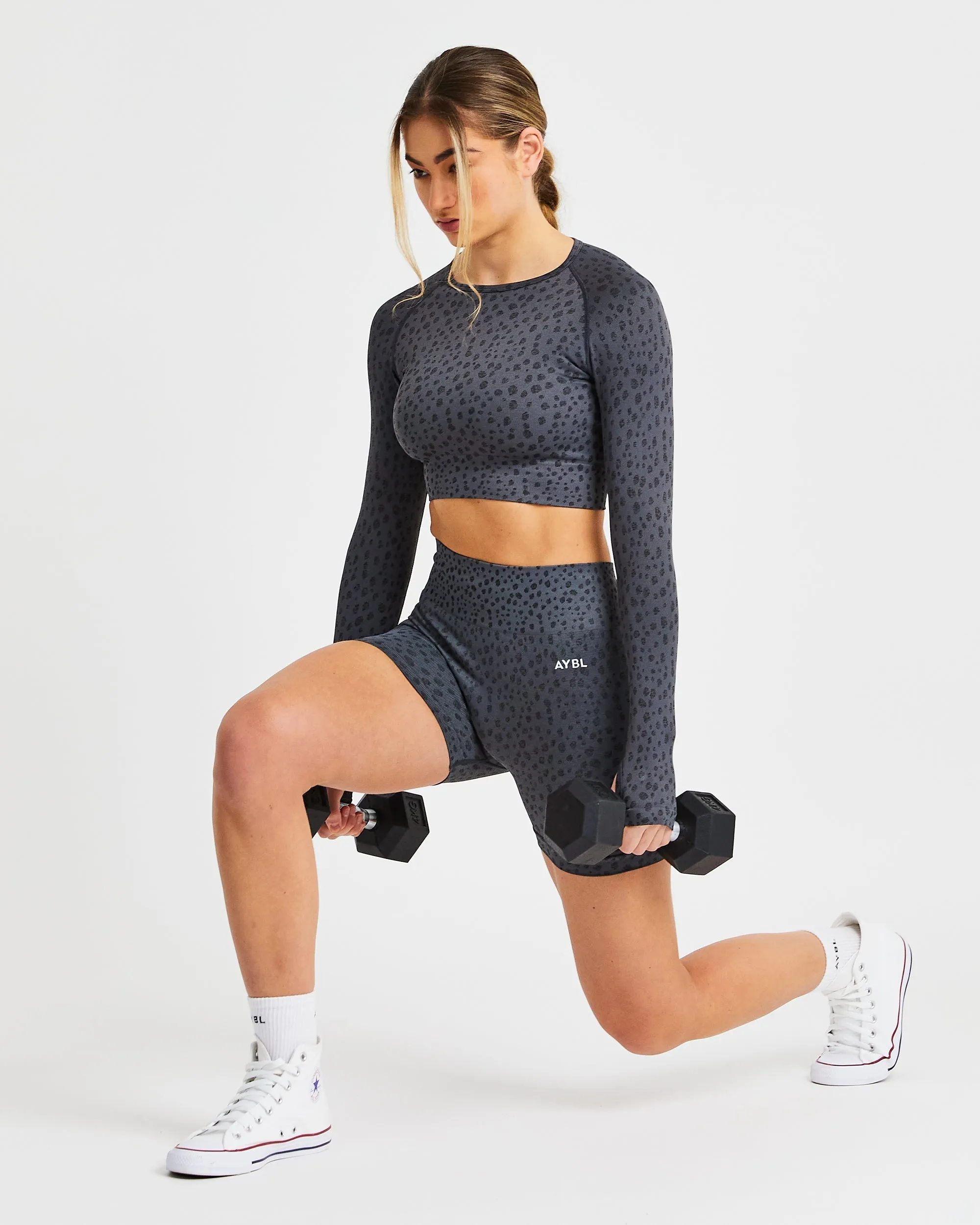 Evolve Speckle Seamless Long Sleeve Crop Top - Charcoal sold by AYBL product image thumbnail 5