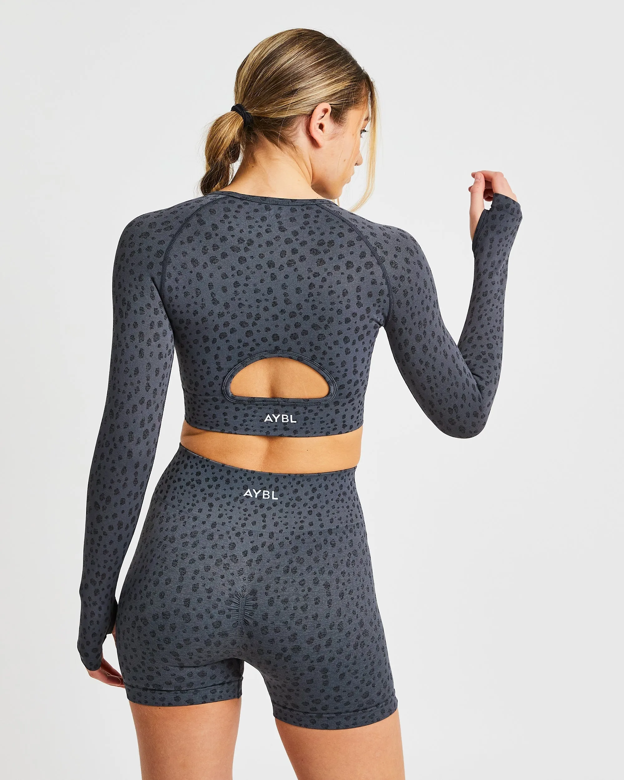 Evolve Speckle Seamless Long Sleeve Crop Top - Charcoal sold by AYBL product image thumbnail 2