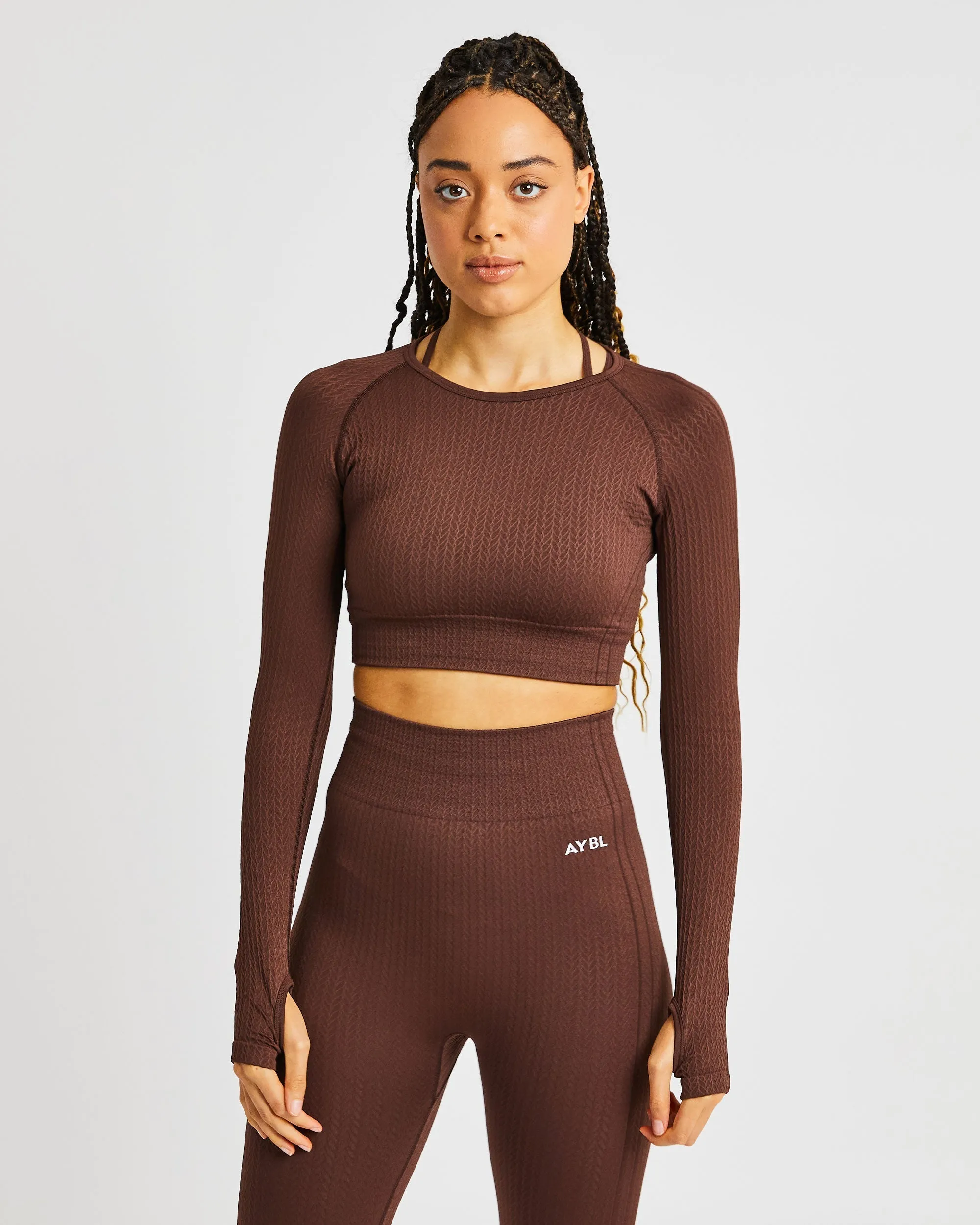 Luxe Seamless Long Sleeve Crop Top - Brown sold by AYBL