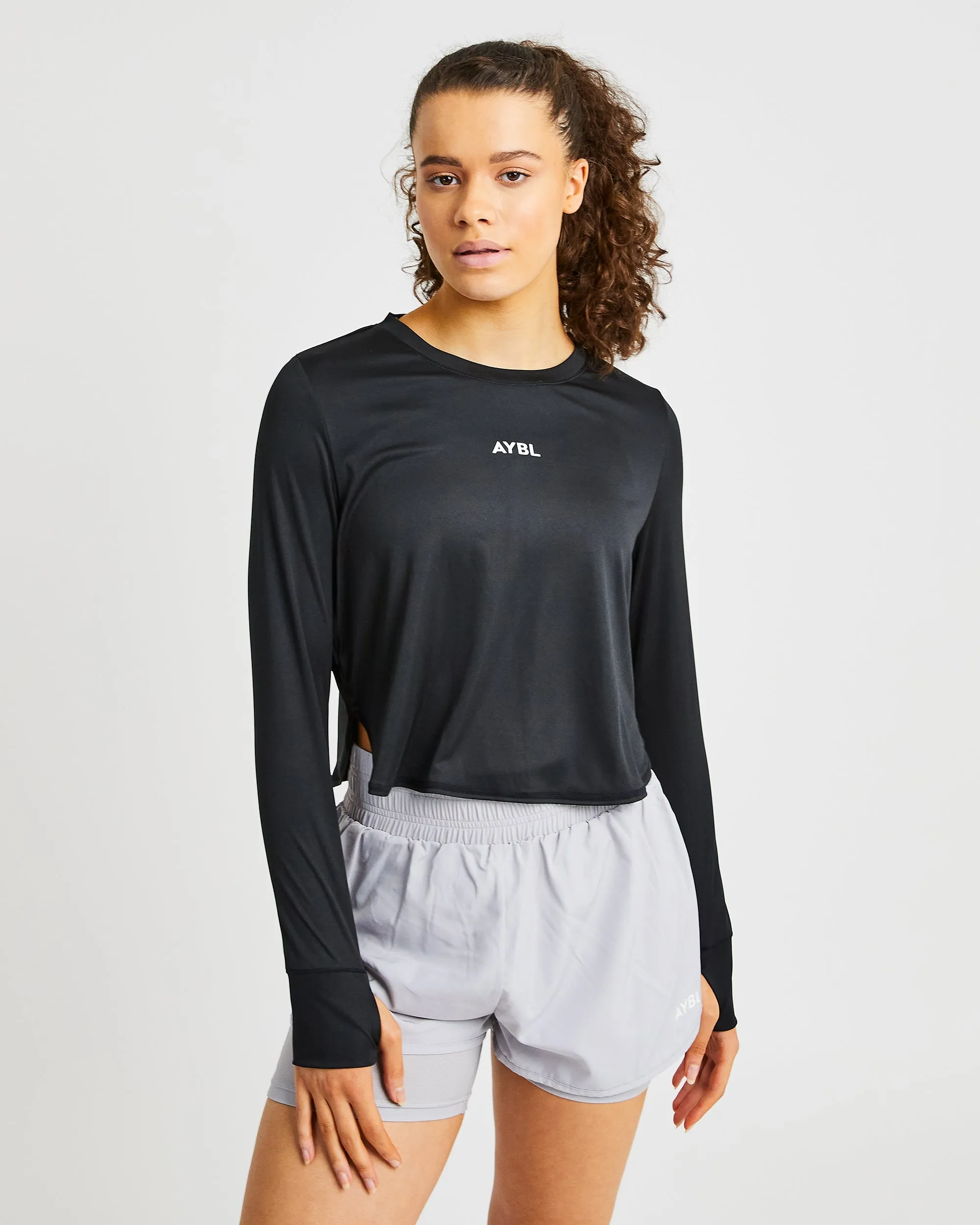 Define Long Sleeve Crop T - Black sold by AYBL