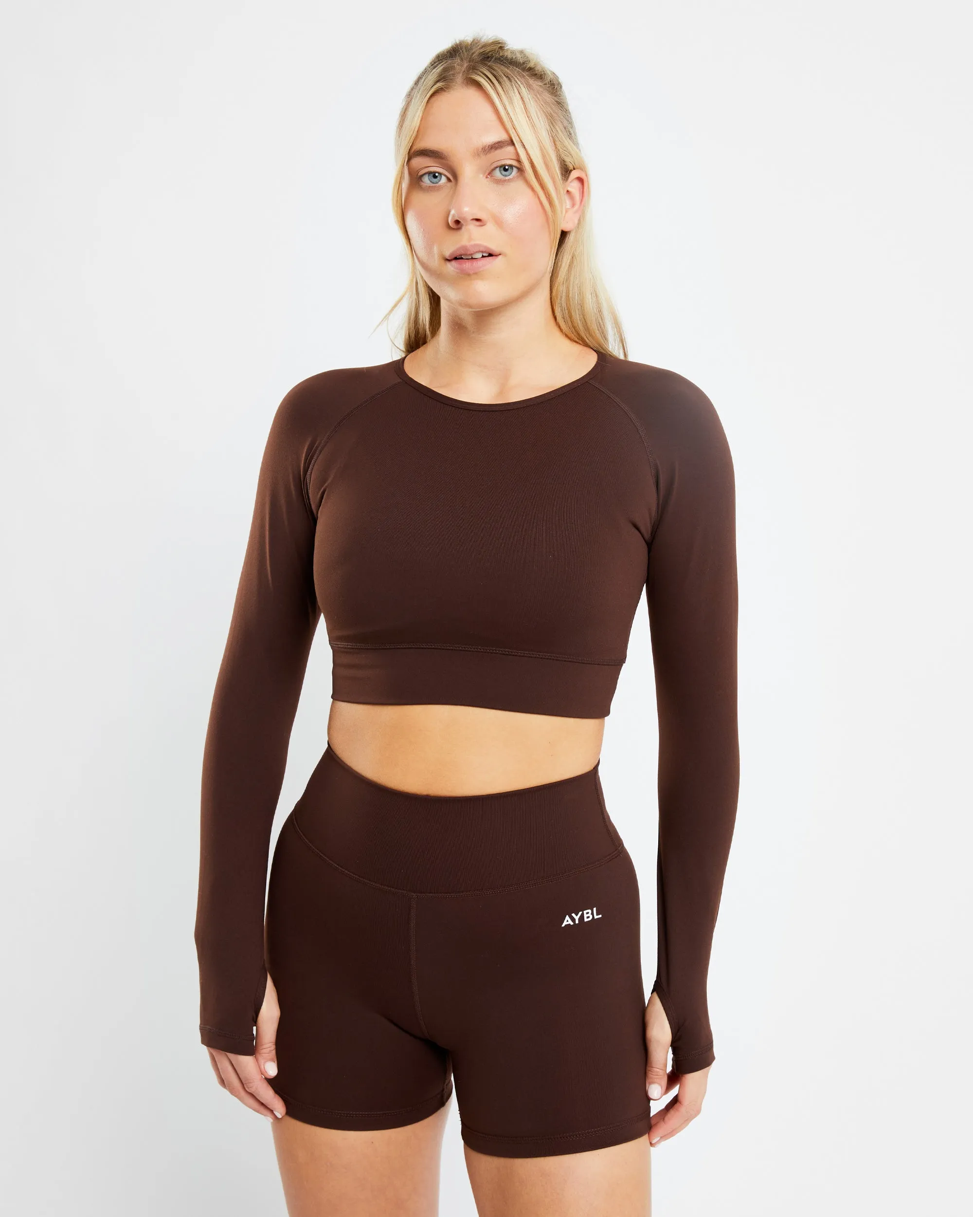 Core Long Sleeve Crop Top - Chocolate Brown sold by AYBL