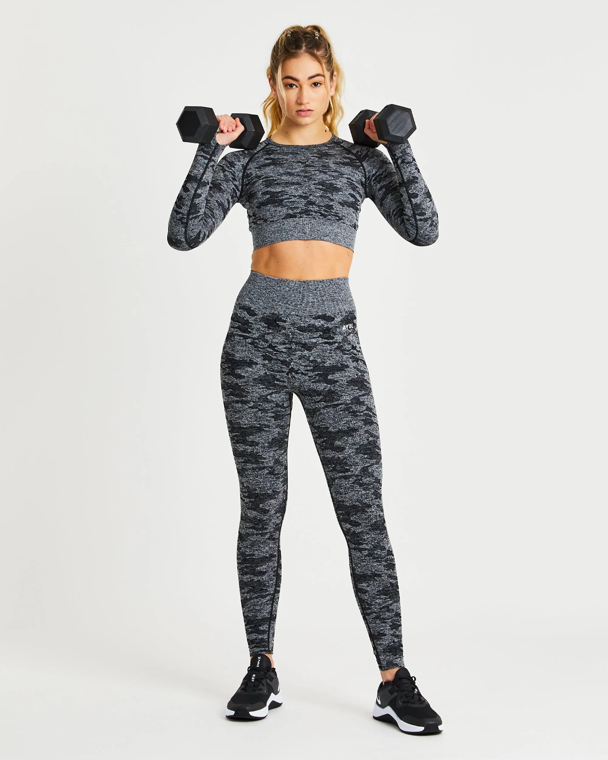 Evolve Camo Seamless Long Sleeve Crop Top - Black sold by AYBL product image thumbnail 5