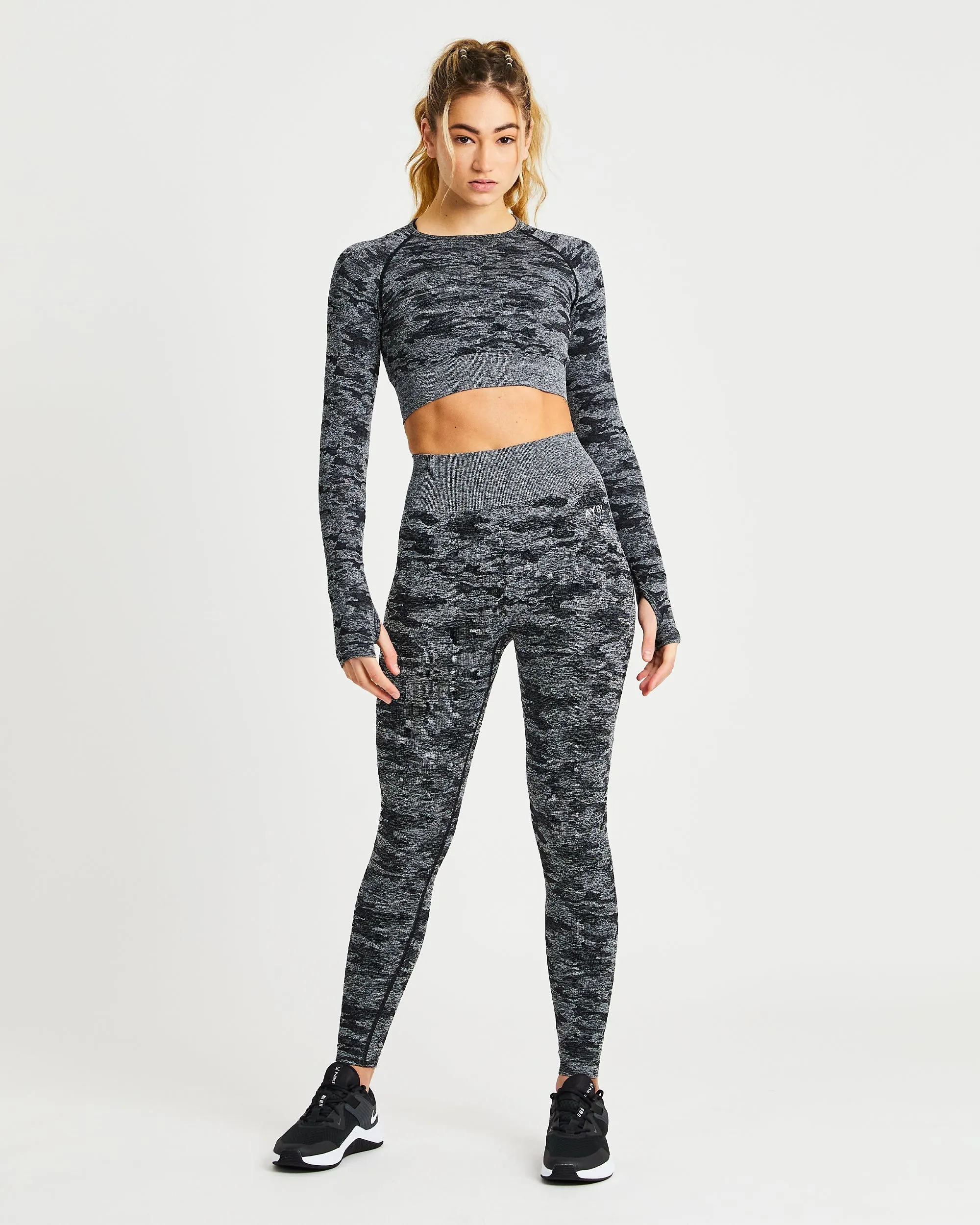 Evolve Camo Seamless Long Sleeve Crop Top - Black sold by AYBL product image thumbnail 3