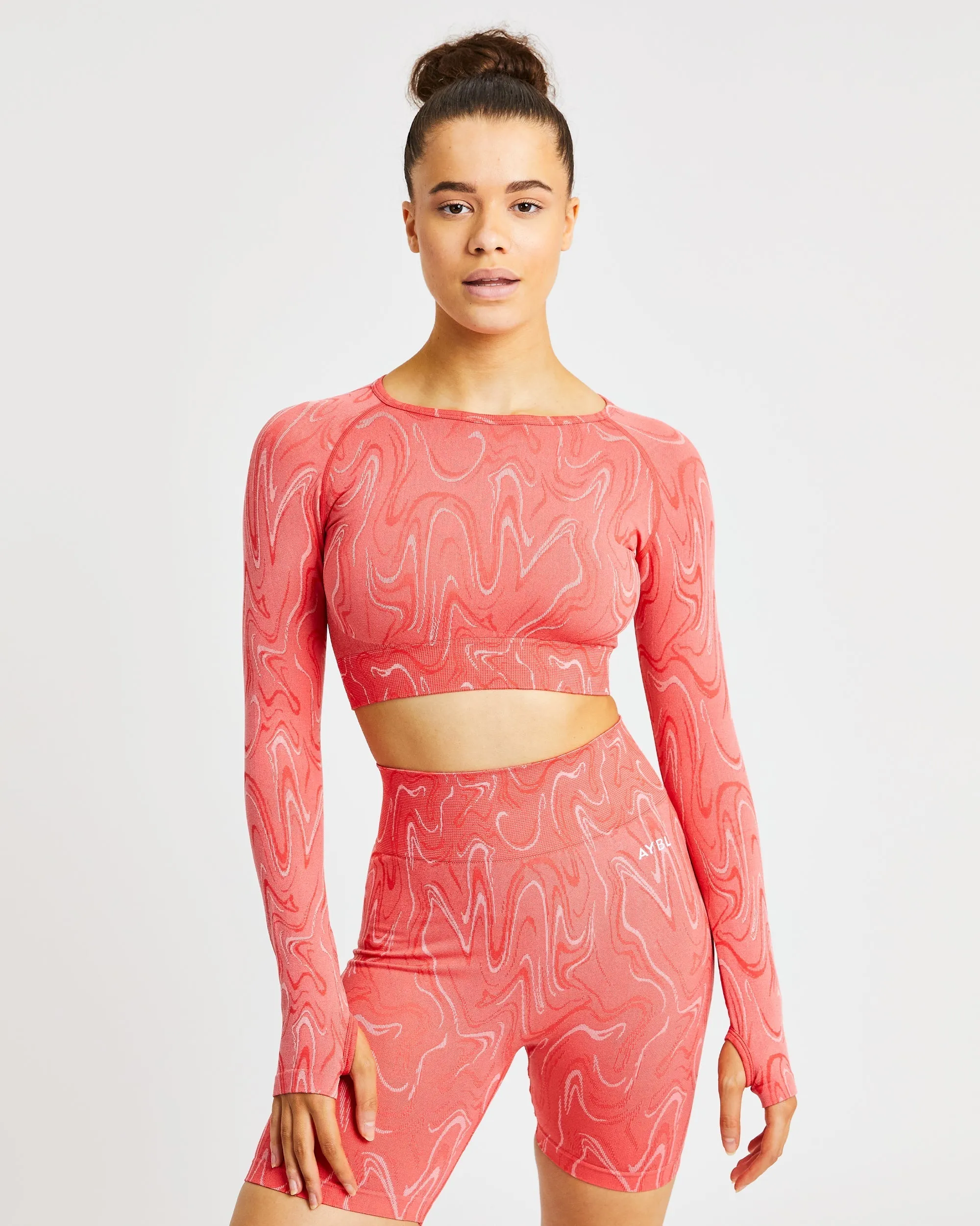 Velocity Seamless Long Sleeve Crop Top - Coral sold by AYBL
