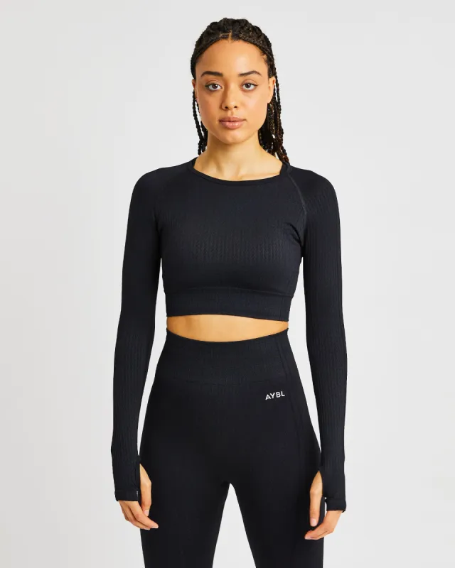 Luxe Seamless Long Sleeve Crop Top - Black sold by AYBL